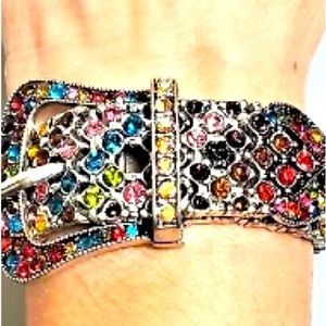 Vintage Silver - Tone Metal Bracelet
Bedazzled with Colorful Rhinestones 199.